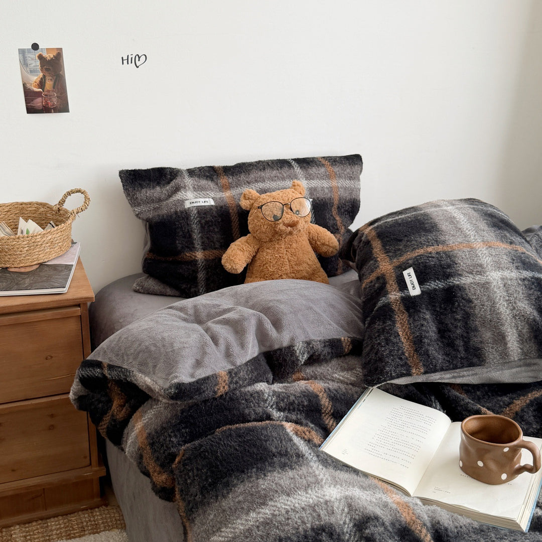 Gemütliches Karierter Fleece Decken Set