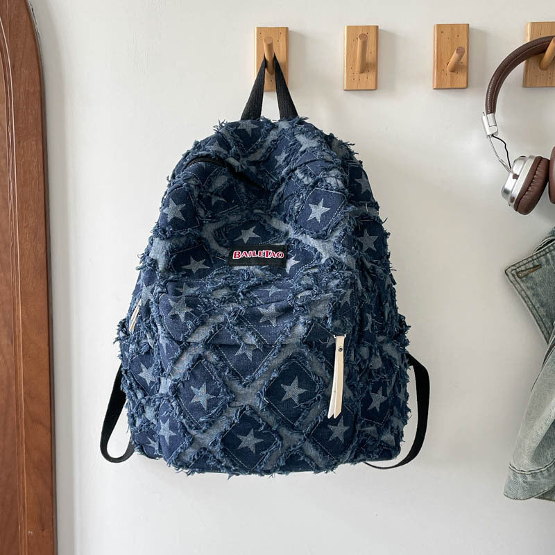 Distressed Star Pattern Denim Rucksack Karnz