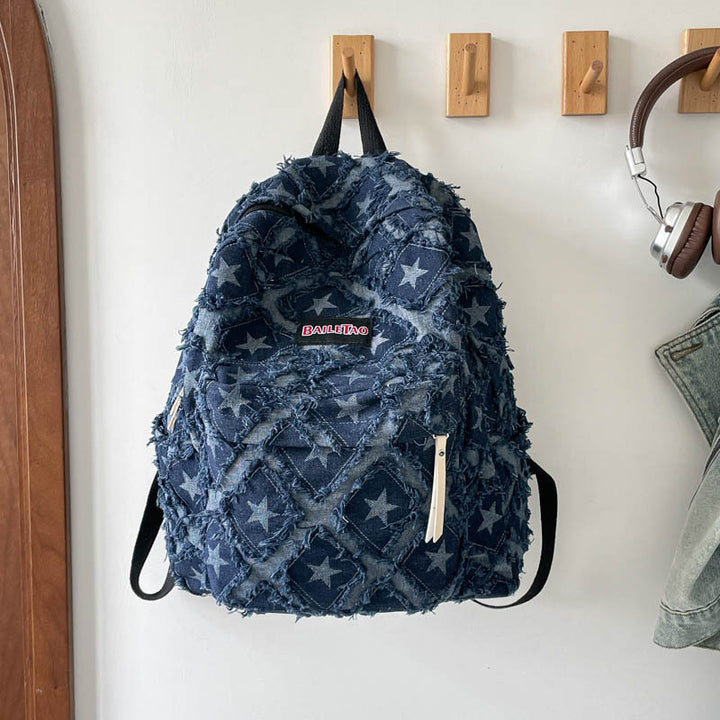 Distressed Star Pattern Denim Rucksack Karnz