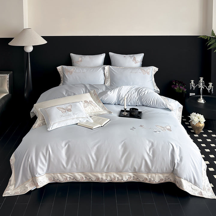 Bestickte Schmetterling Baumwollsatin Bettbezug Set