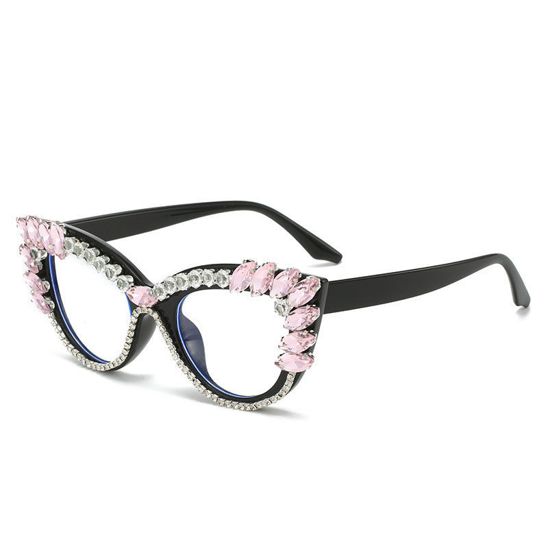 Damen Glamouröse Cat-Eye Sonnenbrille mit Kristallverzierung Karnz