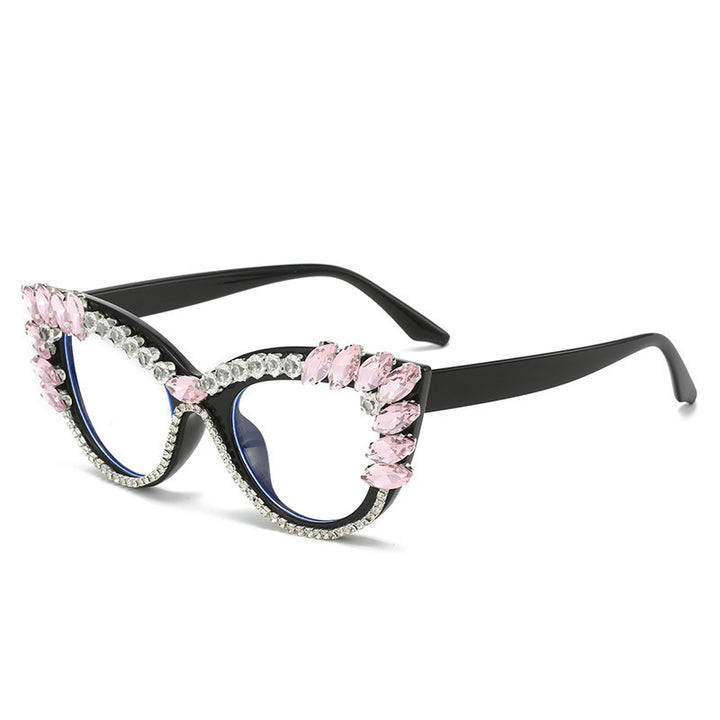 Damen Glamouröse Cat-Eye Sonnenbrille mit Kristallverzierung Karnz