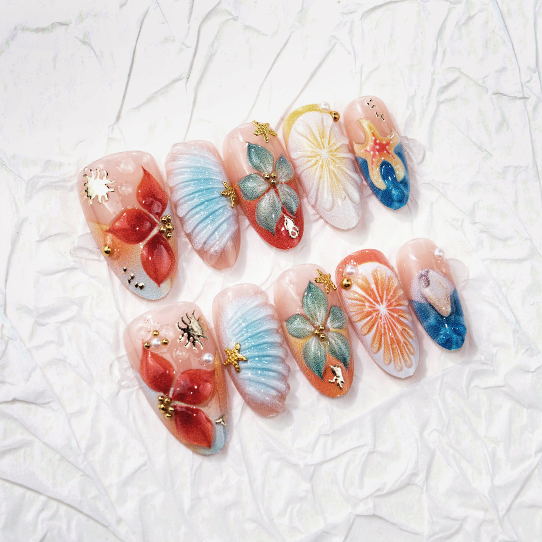 Künstlerisches vom Ozean inspirierte Press-On Nagelkunst Set