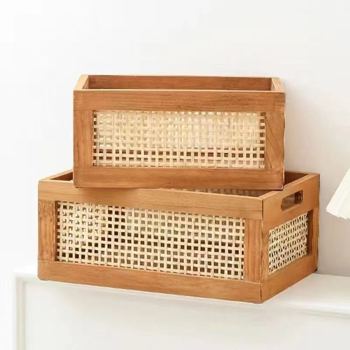 Hochwertiger Aufbewahrungskorb mit Rattan-Details Karnz