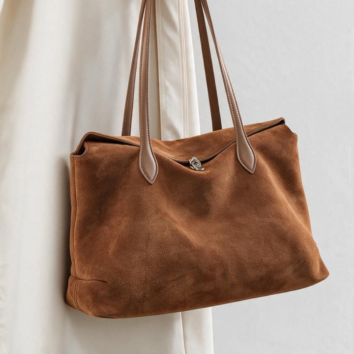 Wildleder Übersized Schlappige Tote-Tasche mit doppelten Ledergriffen