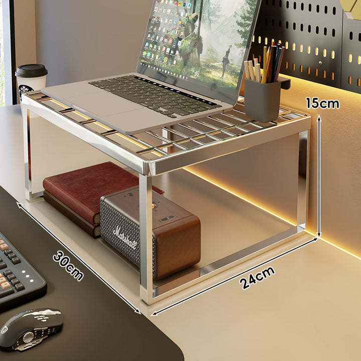 Belüftetes Metallgitter Laptop- und Monitorständer mit unterem Stauraumregal
