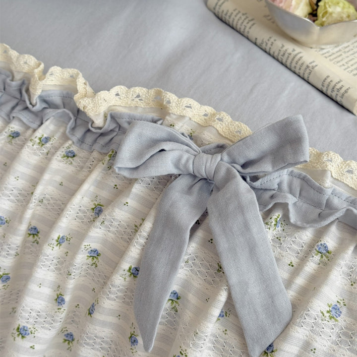 Spitzenbesatz Voile Überwurf Bettwäsche Set mit Rüschenkissenbezügen & dekorativen Schleifen