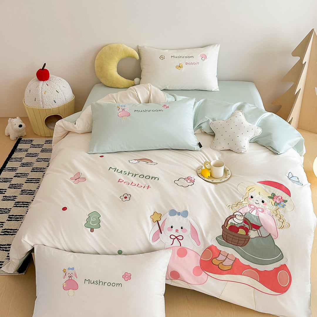 Kinder Cartoon Bestickte Pink Bettbezug Bettwäsche Set