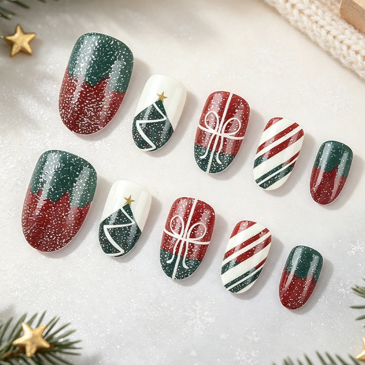 Festliche Weihnachten-Themen Press-On Nagelkunst Karnz