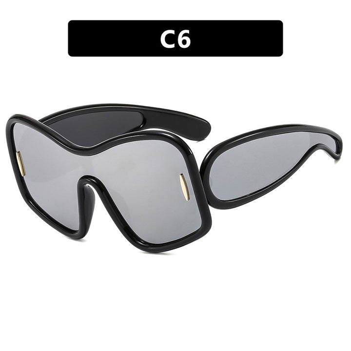 Damen futuristische Sonnenbrille mit extrabreitem Design und schützendem UV-Filter Karnz