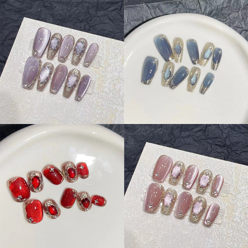 Elegantes Press-On Nail Set mit künstlerischem Metallic-Design Karnz