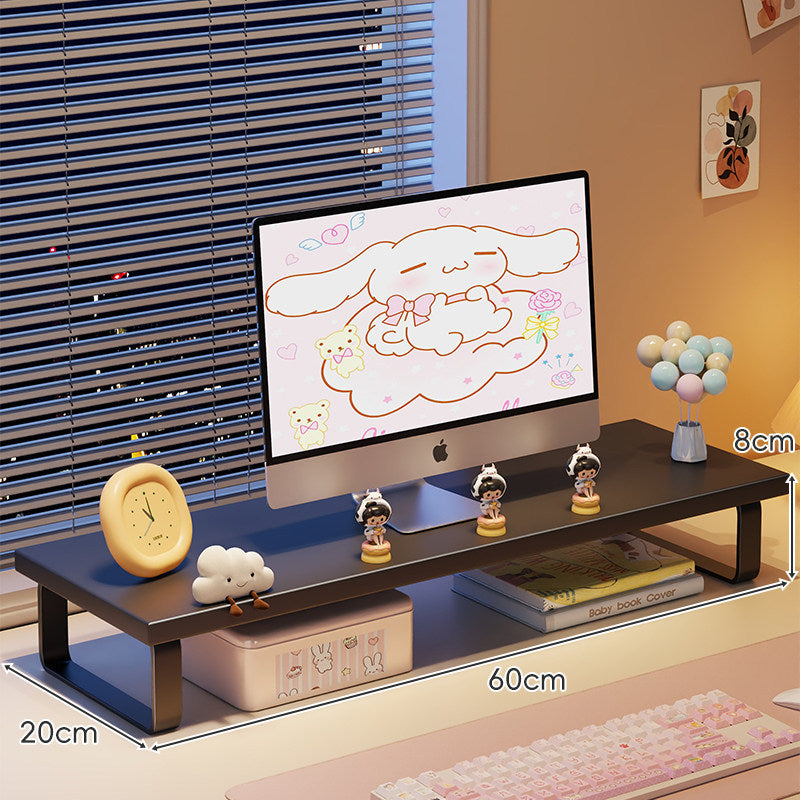 Kompakte Holz-Desktop-Monitorerhöhung mit Metallbeinen und unterer Ablagefläche
