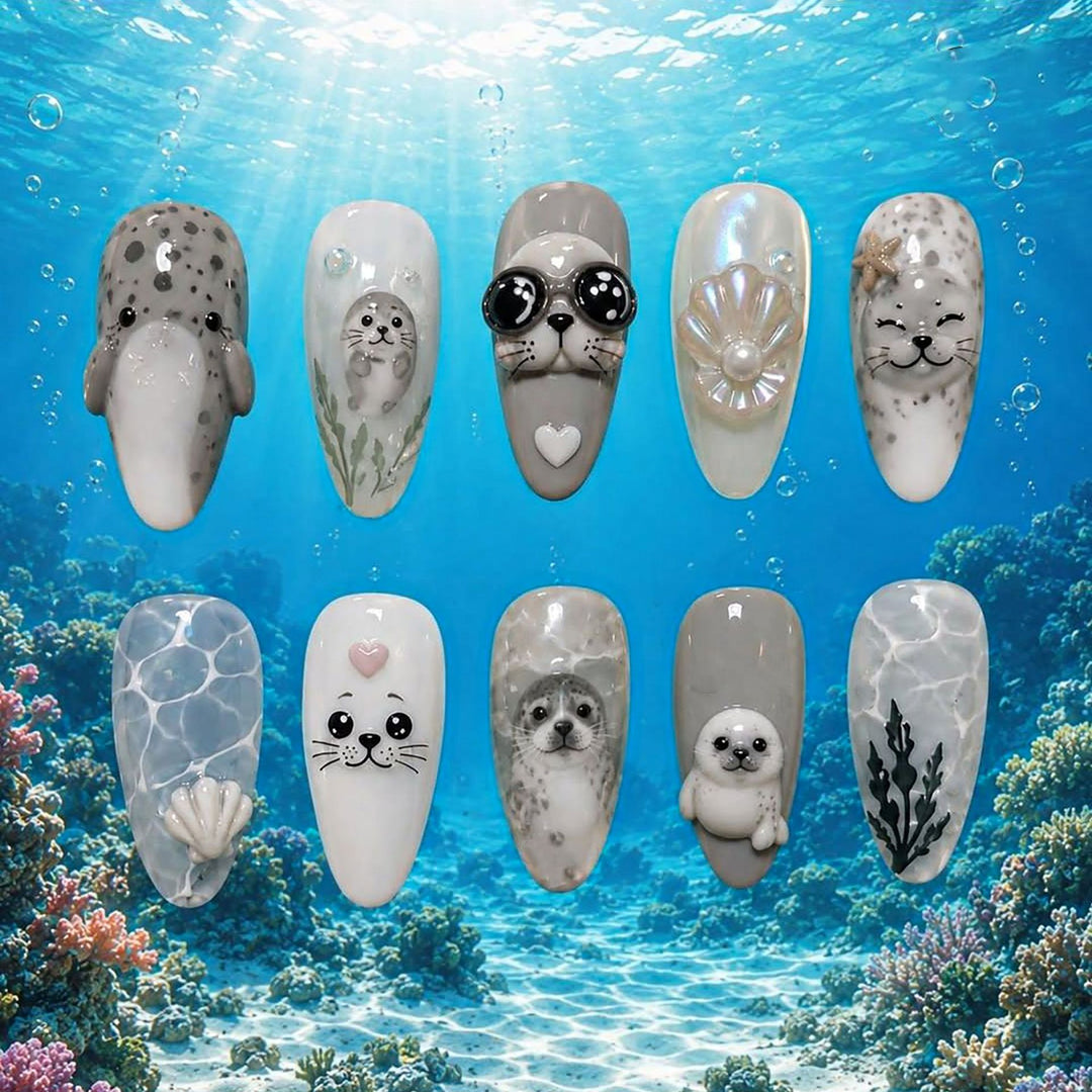Marine Tier-Themen Press-On Nagelkunst Set