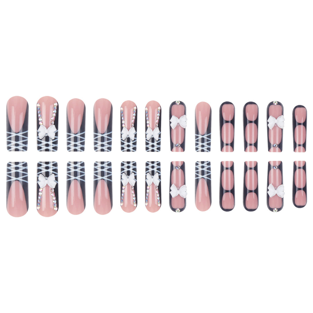Stiletto Press-On Nail Set mit dekorativem Schleife und Juwelenakzenten Karnz