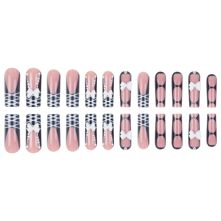 Stiletto Press-On Nail Set mit dekorativem Schleife und Juwelenakzenten Karnz