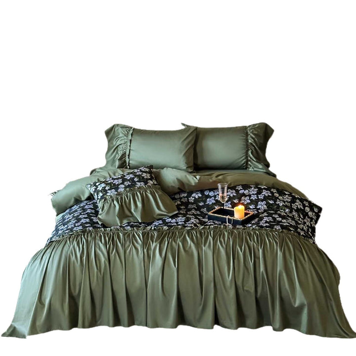 Rüsch Satin-ähnliche Wende-Bettbezugset mit floralem Jacquard-Panel und Kissenbezügen