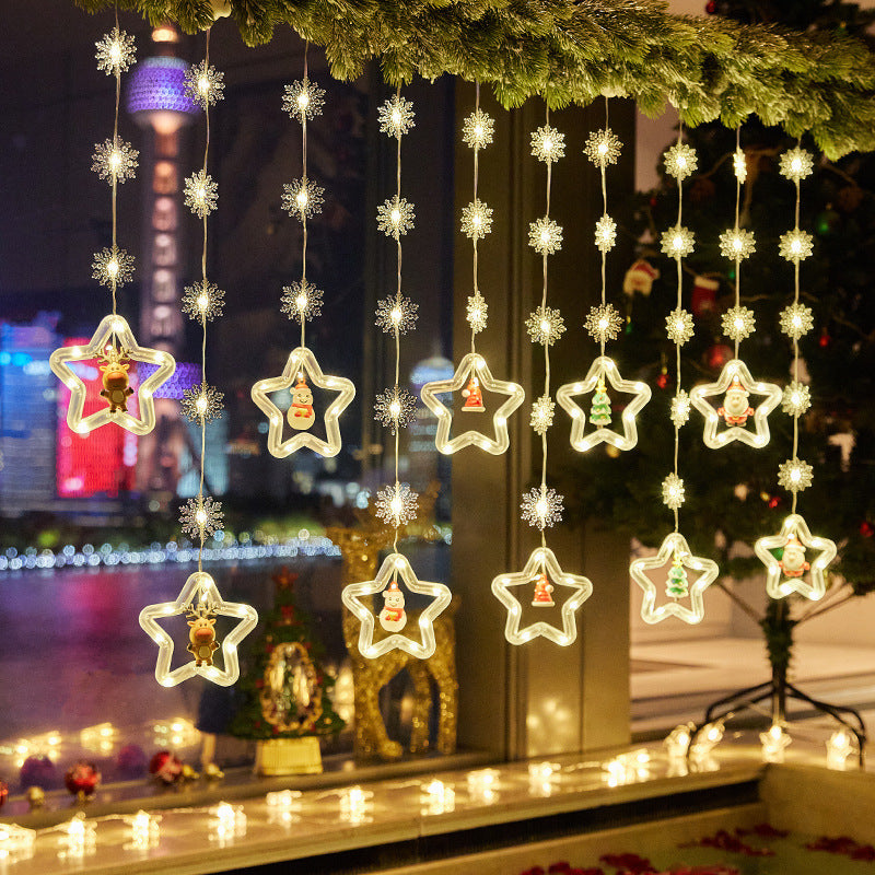 Weihnachtsdekorative Lichtsterne mit Schneeflocken Karnz