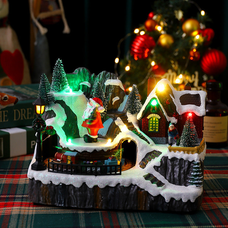 Beleuchtete Weihnachtsdorf-Dekoration mit beweglichen Figuren Karnz