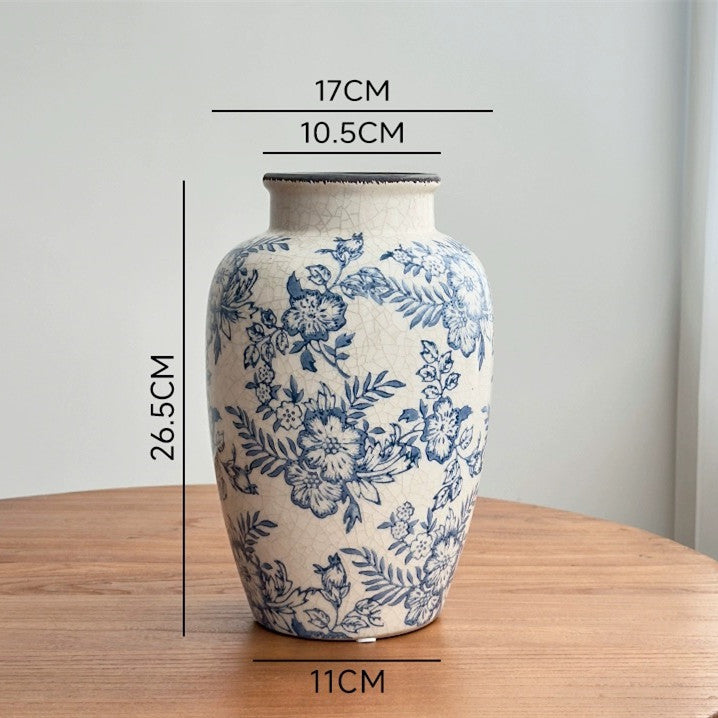 Crackle-Glaze Blumen Keramische Dekorative Vase mit Schmalem Hals und Rundem Schulter