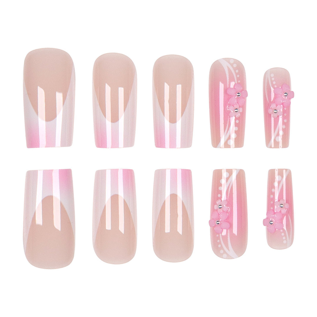 Elegante dekorative florale Press-On-Nagelset Karnz