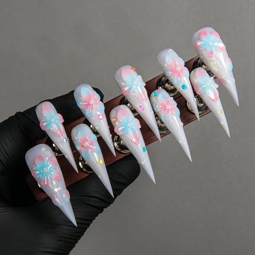 Dekorative Blumige Stiletto Press-On Nägel