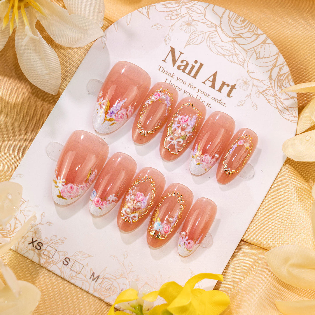 Elegantes Floral Art Press-On Nail Set