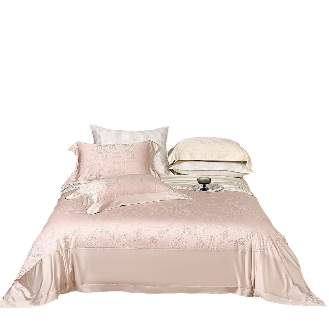 Luxuriöses Seiden-Jacquard-Bettbezug-Set mit besticktem Blumenmotiv und Satinrand