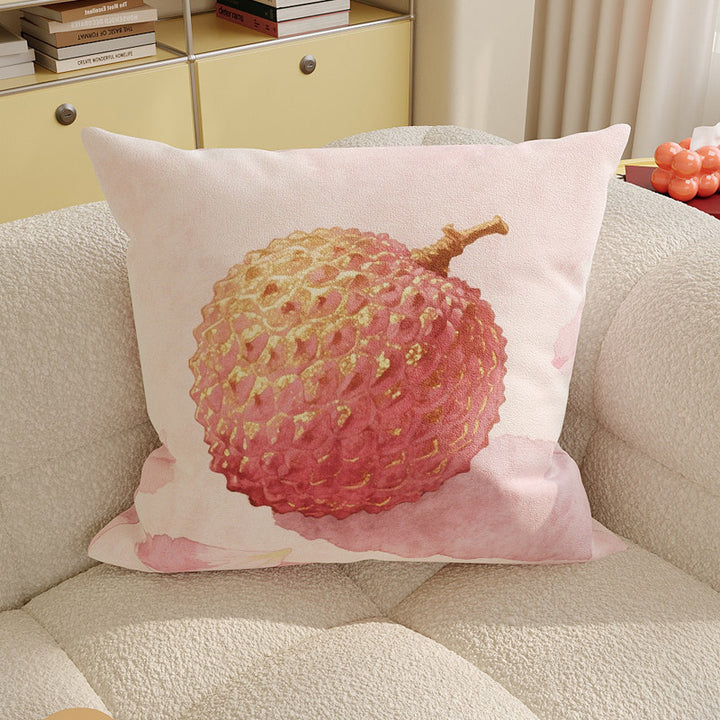 Decorative Square Throw Pillow Cover with Watercolor Lychee Botanical Print and Hidden Zipper