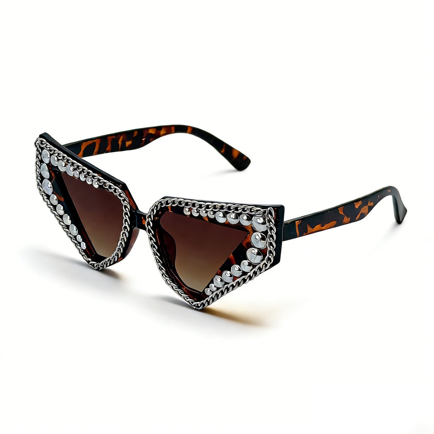 Damen Sonnenbrille mit einzigartigem dreieckigem Rahmen und funkelnden Akzenten Karnz