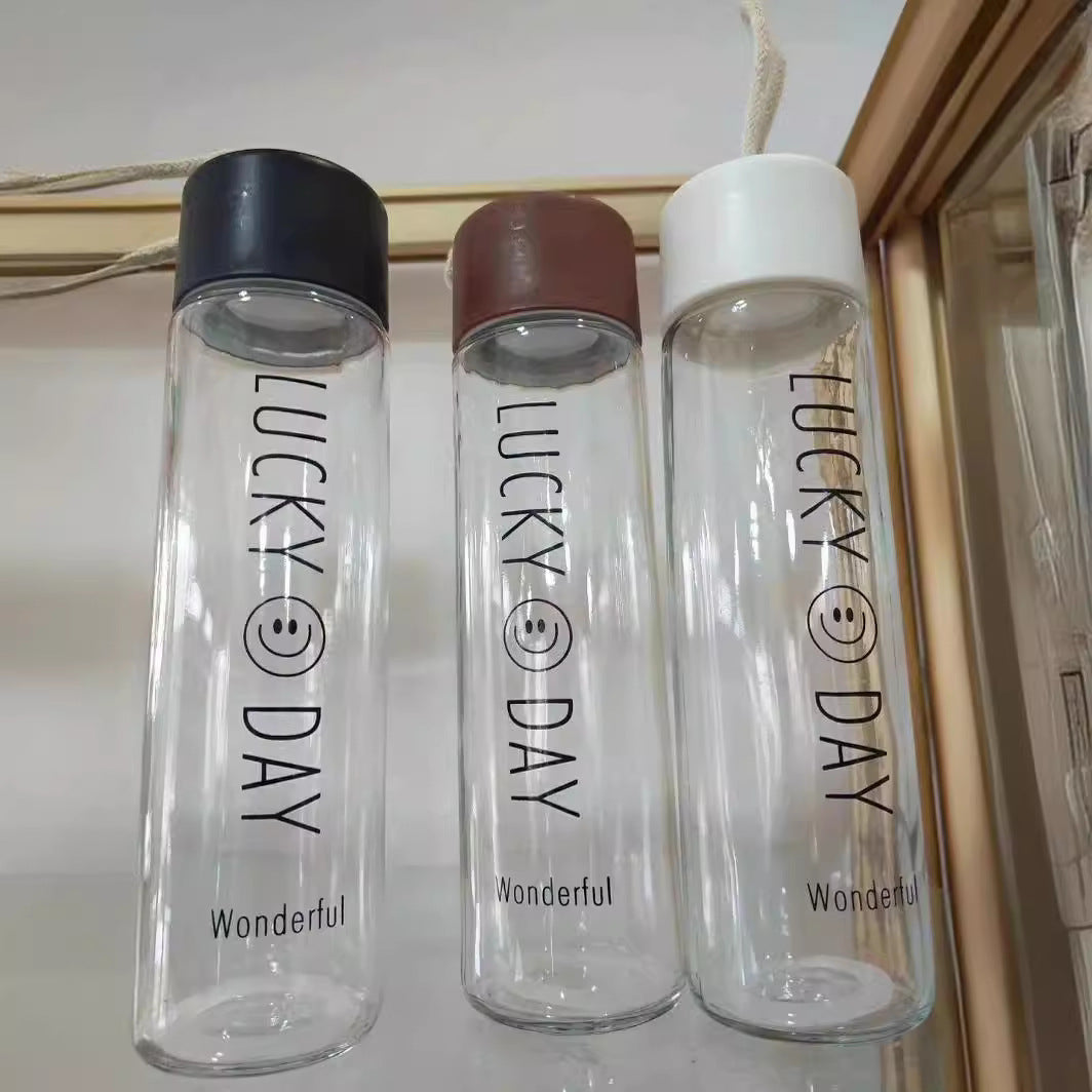 Damen Hochwertige Glas Trinkflasche mit Karabiner Karnz