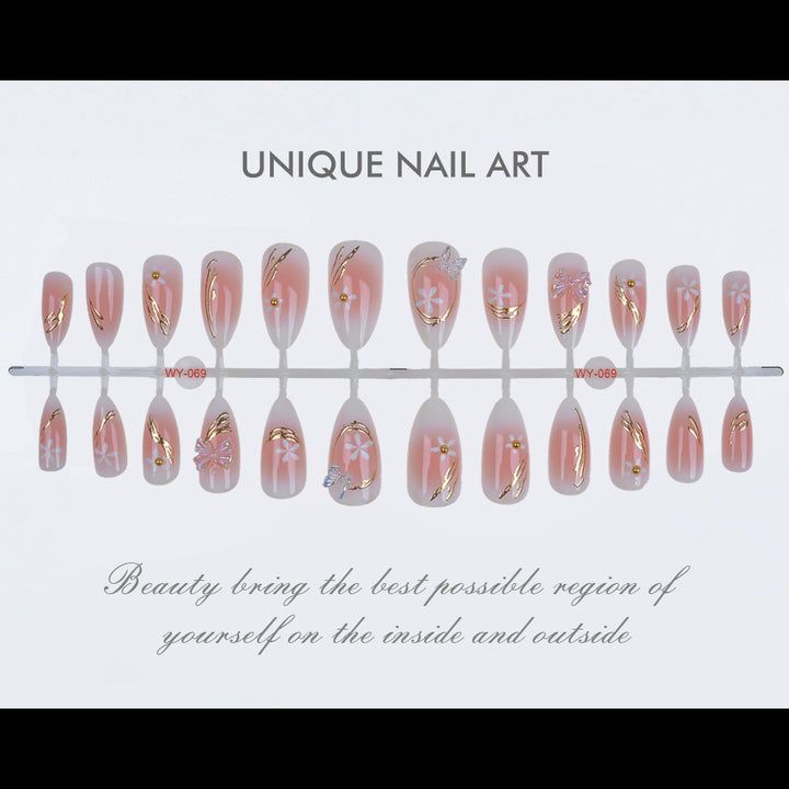 Elegantes blumenförmiges Press-On-Nagelkunst-Kit Karnz