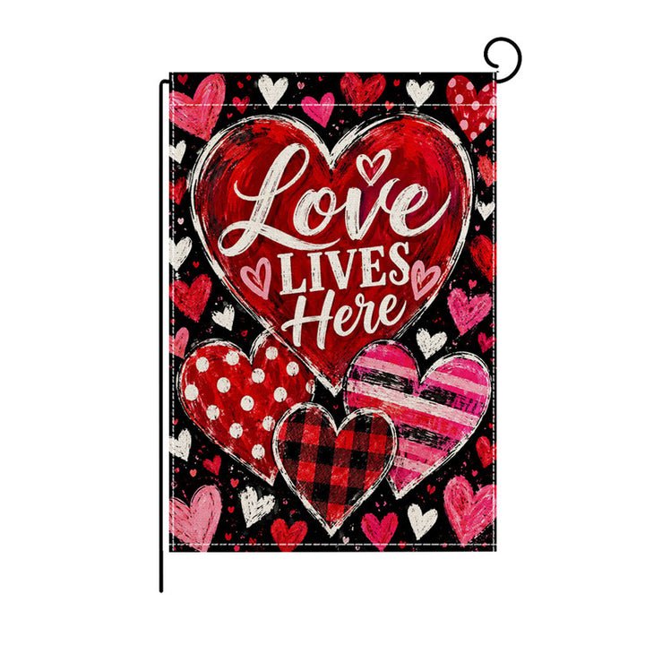 Valentinstag Blumendes Herz Gartenbanner Flagge mit Mastschlauch und wetterbeständigem Polyester