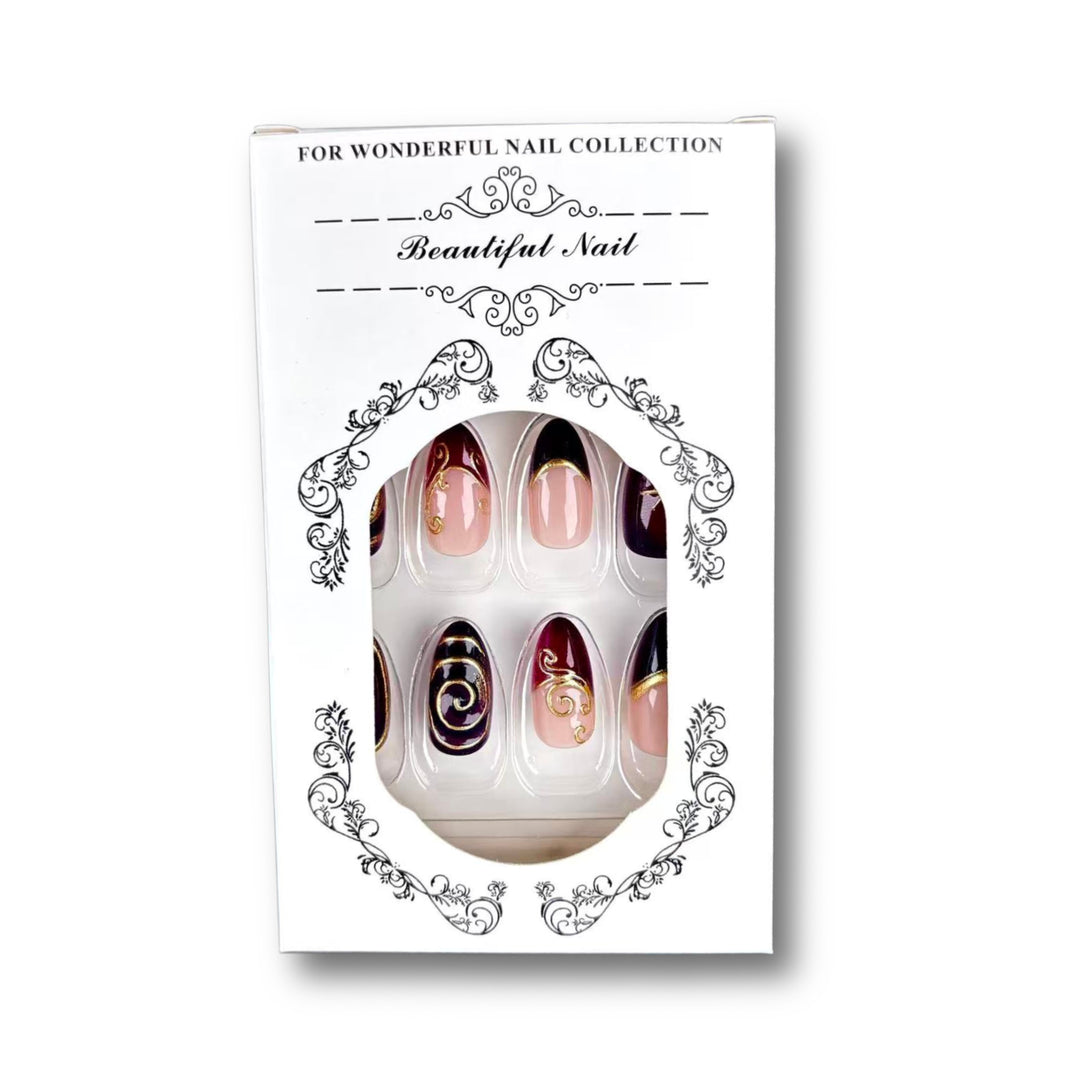 Künstlerisches Press-On Nail Set mit Vintage-Design