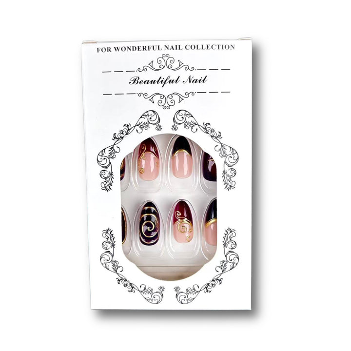 Künstlerisches Press-On Nail Set mit Vintage-Design