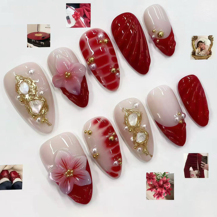 Blumen-Prägung Press-On Nagelset