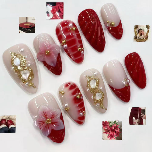 Blumen-Prägung Press-On Nagelset