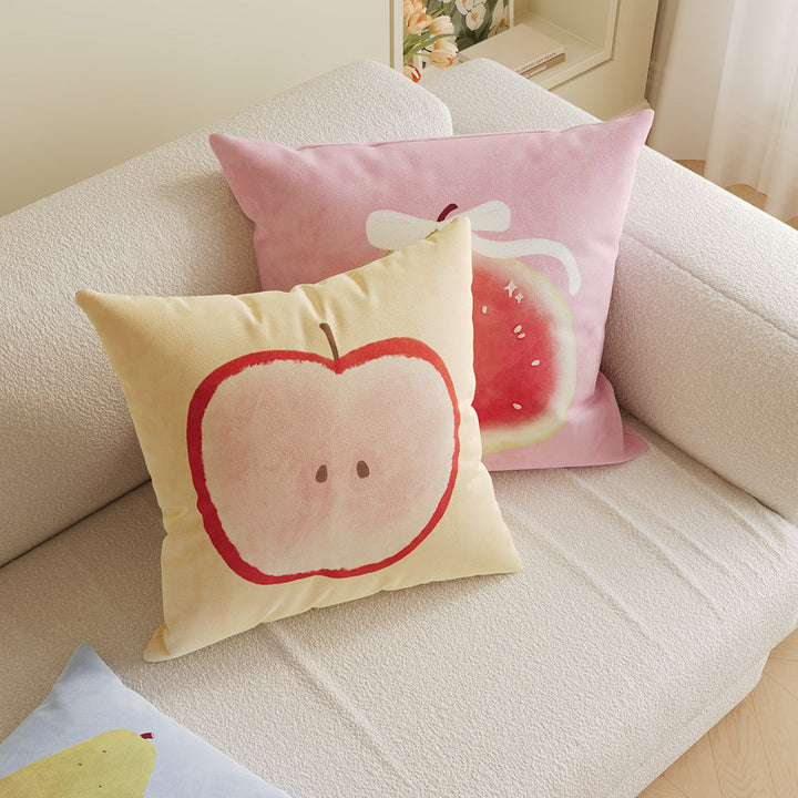 Decorative Square Throw Pillow Cover with Watercolor Lychee Botanical Print and Hidden Zipper