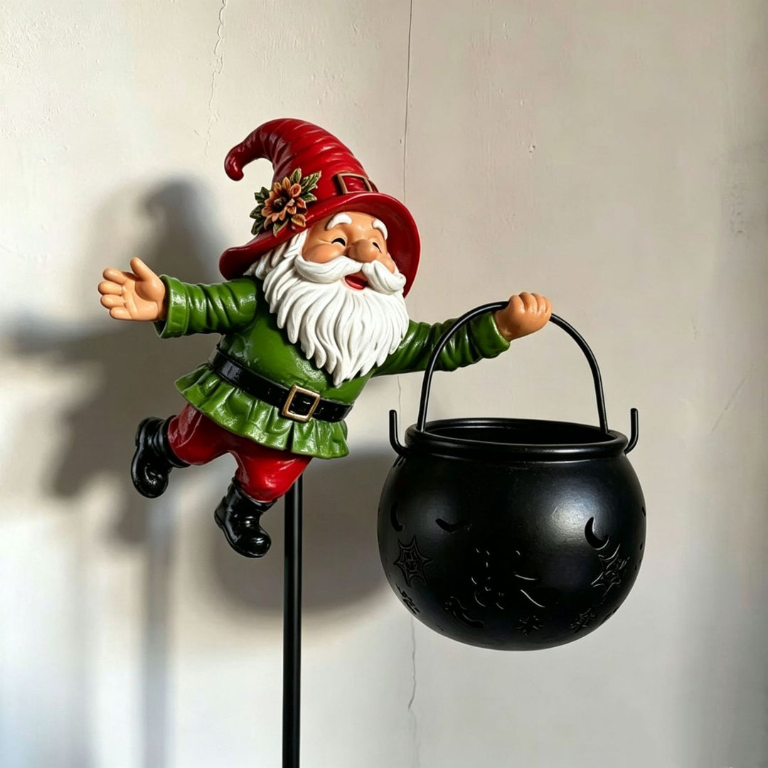 Dekorative Gartenzwergfigur mit Kessel Karnz