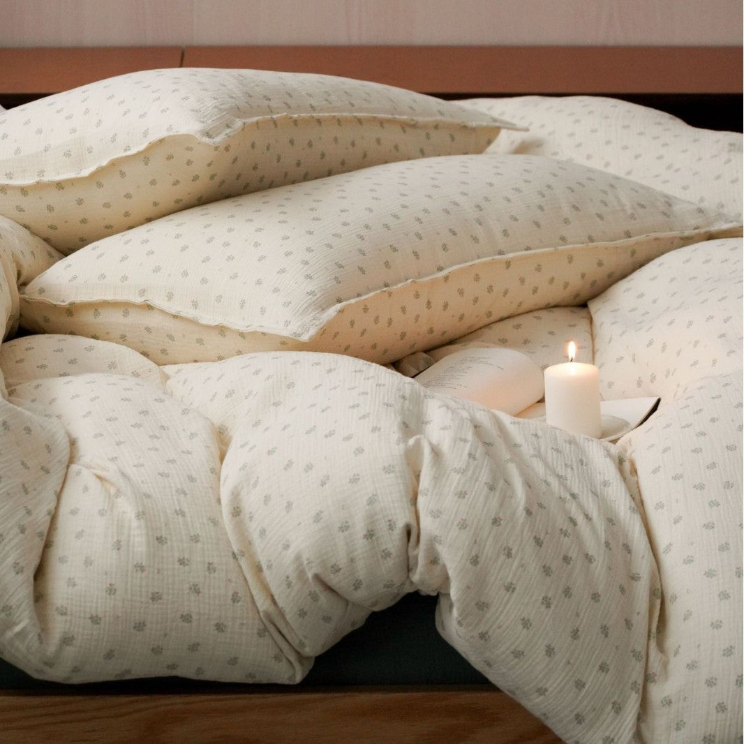 Textured Cotton Gauze Duvet Cover Set with Plush Overfilled Comforter