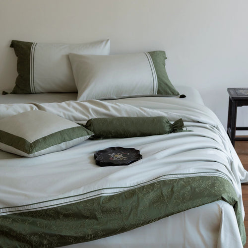 Bestickte Border Baumwollsatin Bettbezug Set mit dekorativem Bolster