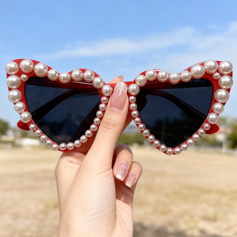 Dekorative mit Perlen verzierte Cat-Eye-Sonnenbrille Karnz