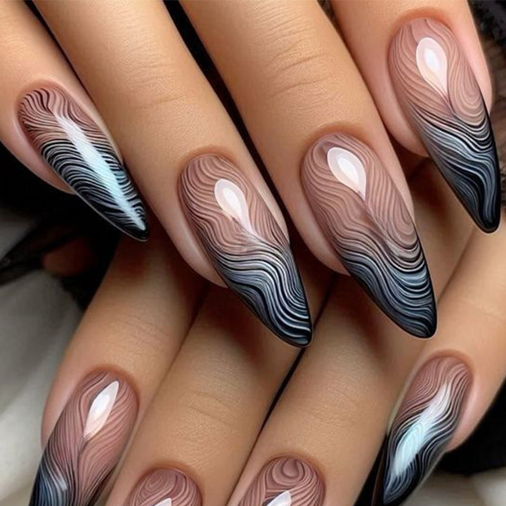 Künstlerische Stiletto Press-On Nägel mit Marmor-Design Karnz