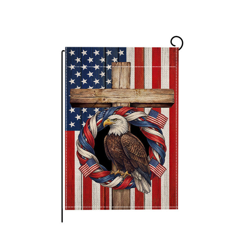 Outdoor Jute Gartenflagge mit patriotischem Fourth of July Einmachglas Blumengrussdesign