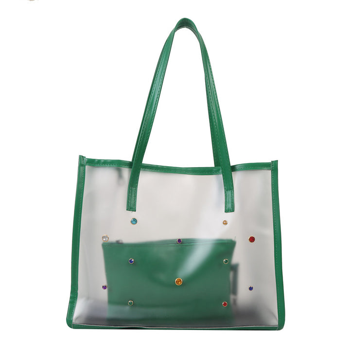 Transparente Mode Tasche mit dekorativen Edelsteinen