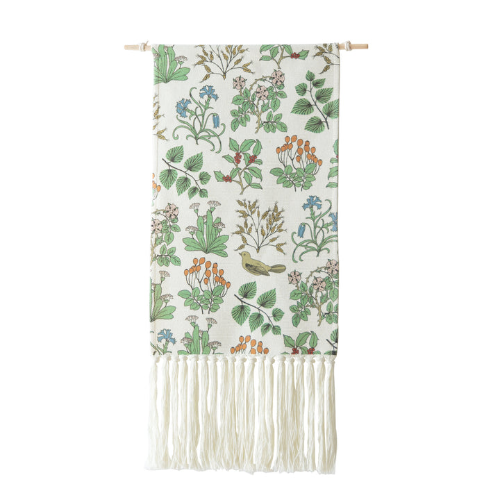 Gewebter Wandbehang mit floraler Jacquardstruktur und langen Fransen Karnz