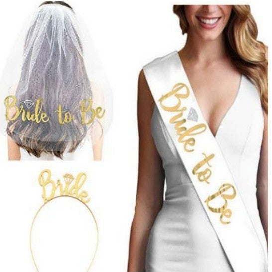 Damen Braut-Accessoires Set mit schimmerndem Schleier und personalisiertem Sash Karnz
