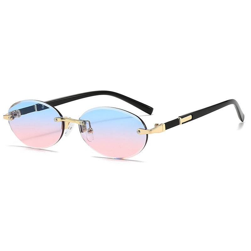 Damen modische ovale Sonnenbrille mit trendigem Metallrahmen Karnz