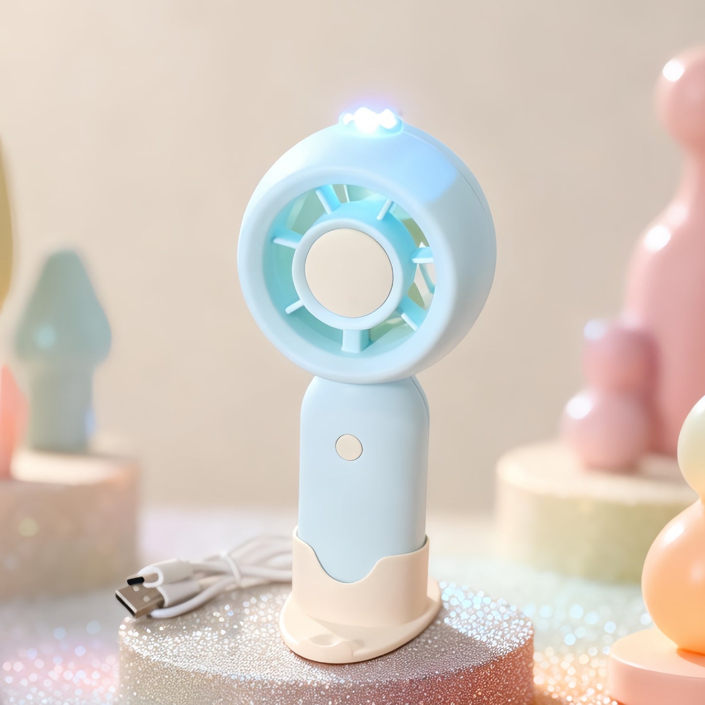 Damen Tragbarer Mini-Lüfter mit USB-Ladefunktion und LEDs Karnz
