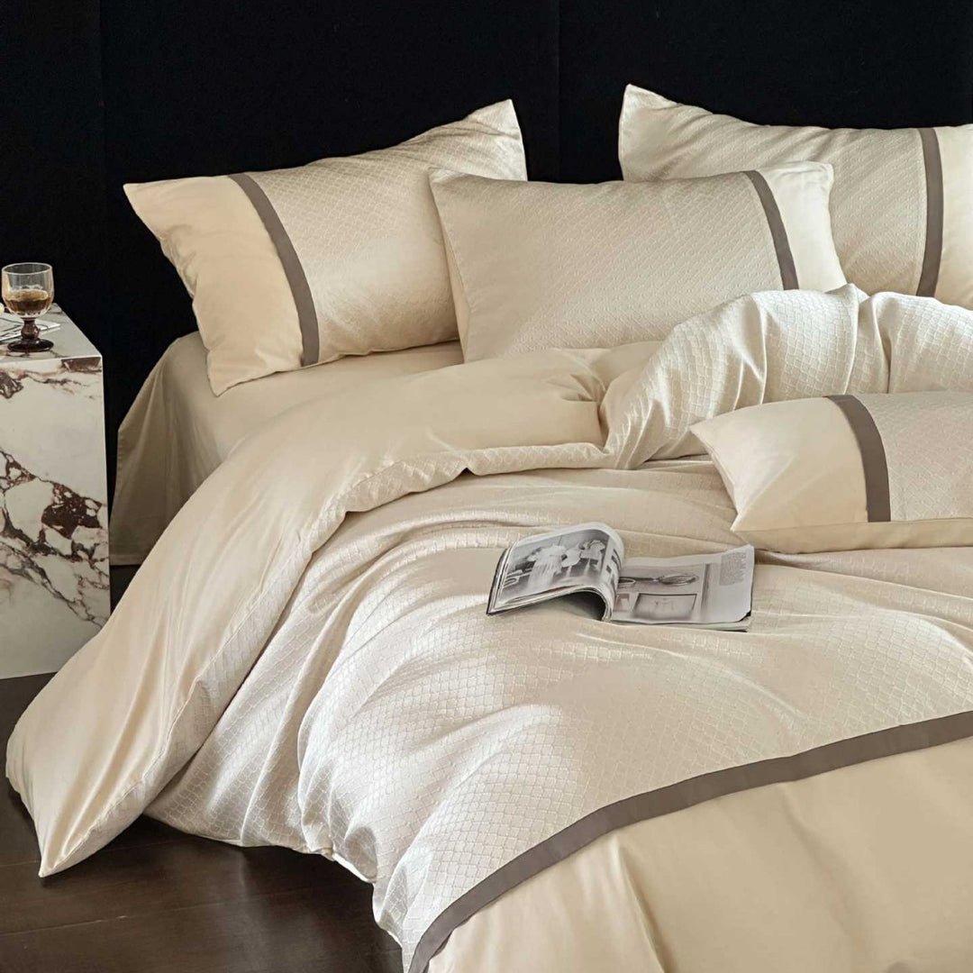 Hotel-Style Geb brushed Baumwolle Bettbezug Set mit strukturiertem Stepppanel und kontrastierendem Rand