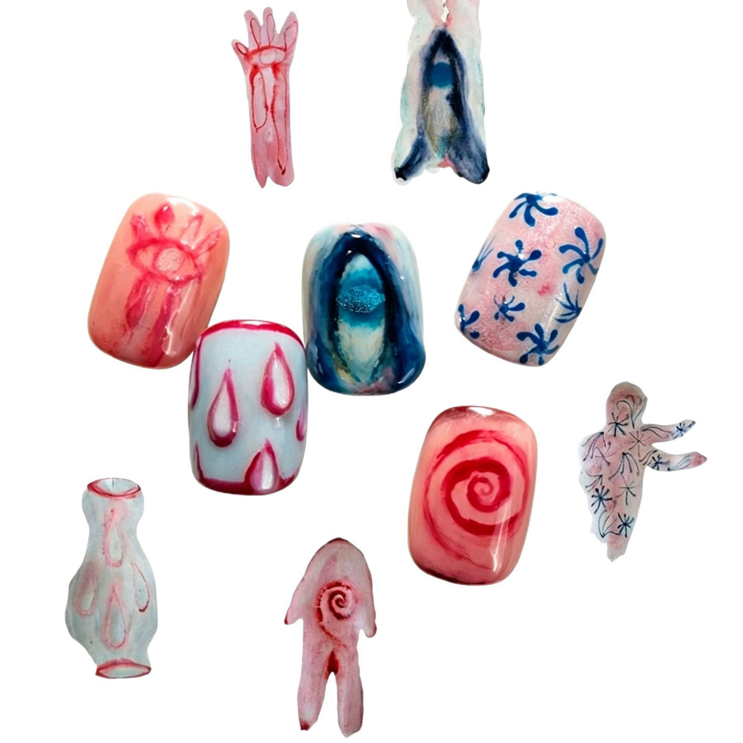 Künstlerisches Press-On-Nagelset mit inspirierenden Designs Karnz